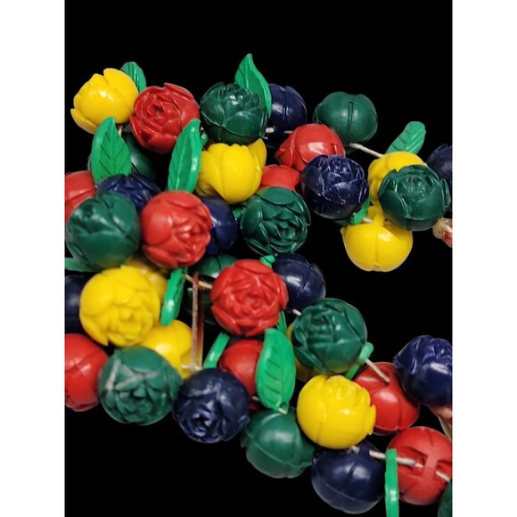 Carved Celluloid Flowers Bracelet Multistrand Colorful Bouquet Rope Bottom 8.5" - Picture 3 of 13